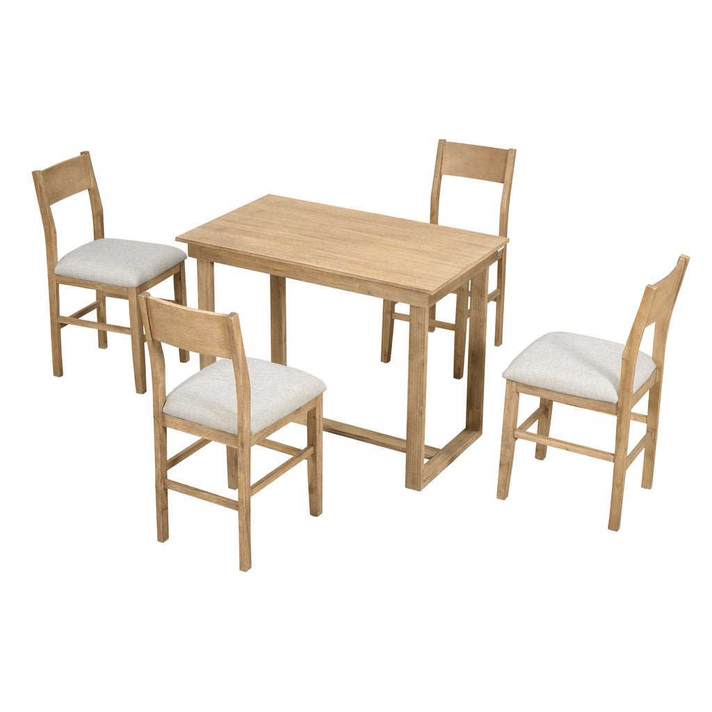TOPMAX farmhouse countertop height 5-piece dining table set with 1 rectangular dining table and 4 brown dining chairs