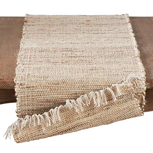Fennco Styles 100% Jute Chindi Tassel Design Farmhouse Table Runner 16 x 72 Inch - Natural Table Cover for Home, Dining Room, Banquets, Family Gathering and Special Occasion