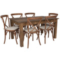 Flash Furniture XA-FARM-19-GG Farm Table and 6 Cross-Back Chair Set, 60-inch Rectangular Solid Pine Table, Rustic Stained Finish