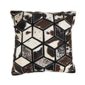 Fennco Styles Diamond Patchwork Hair On Leather Decorative Throw Pillow Cover 16" W x 16" L - Black & White Cushion Case for Home, Couch, Bedroom, Living Room and Office Décor
