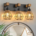 Rustic Rattan Style Wood Bathroom Vanity Wall Sconce
