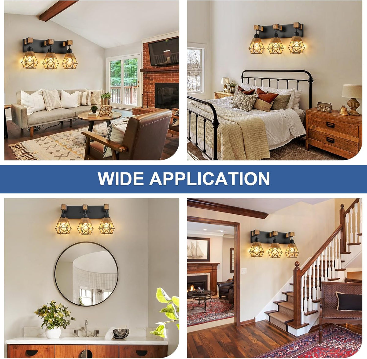 Rustic Rattan Style Wood Bathroom Vanity Wall Sconce