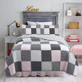 Halftone Black White Subtle Pink Polka Dot Patchwork Cotton Quilt Bedding Set