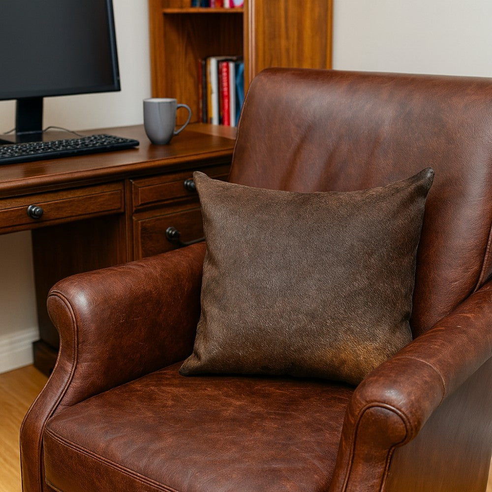 Cowhide & Leather Accent Pillow – Genuine Leather with Unique Natural Pattern