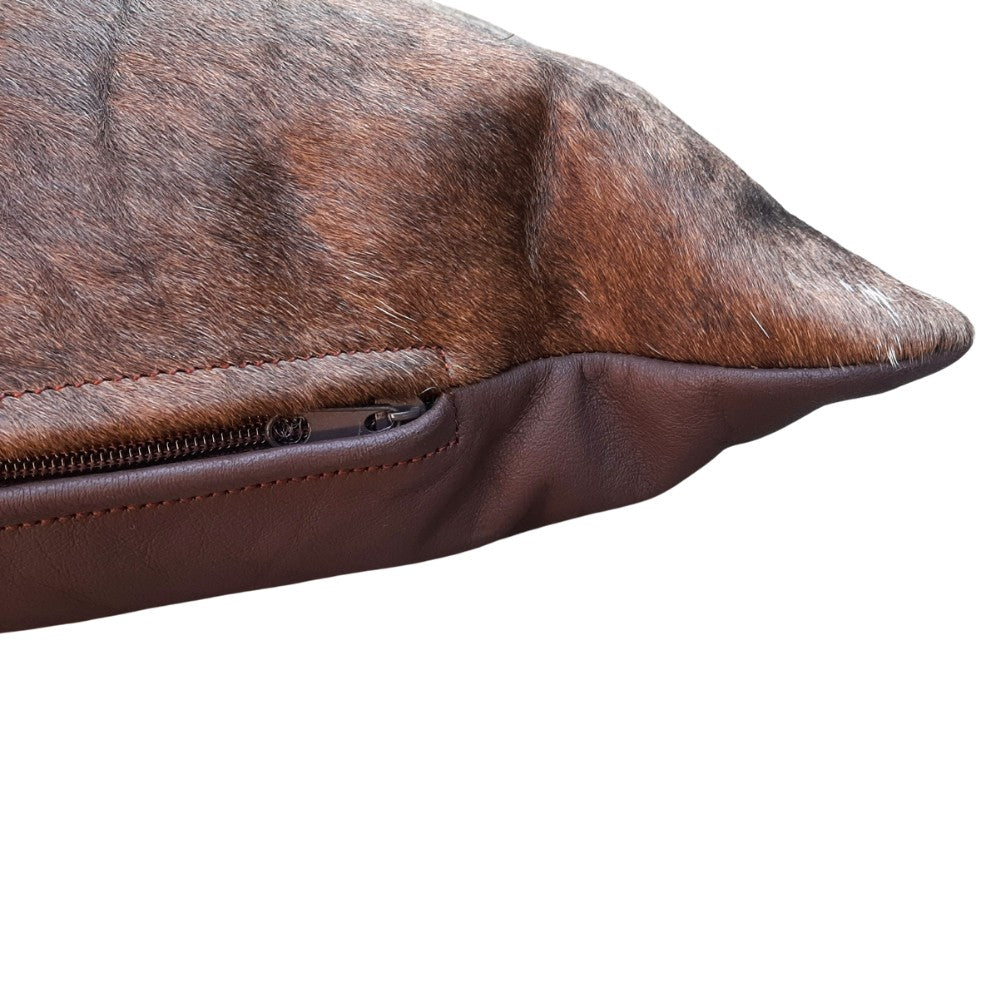 Cowhide & Leather Accent Pillow – Genuine Leather with Unique Natural Pattern