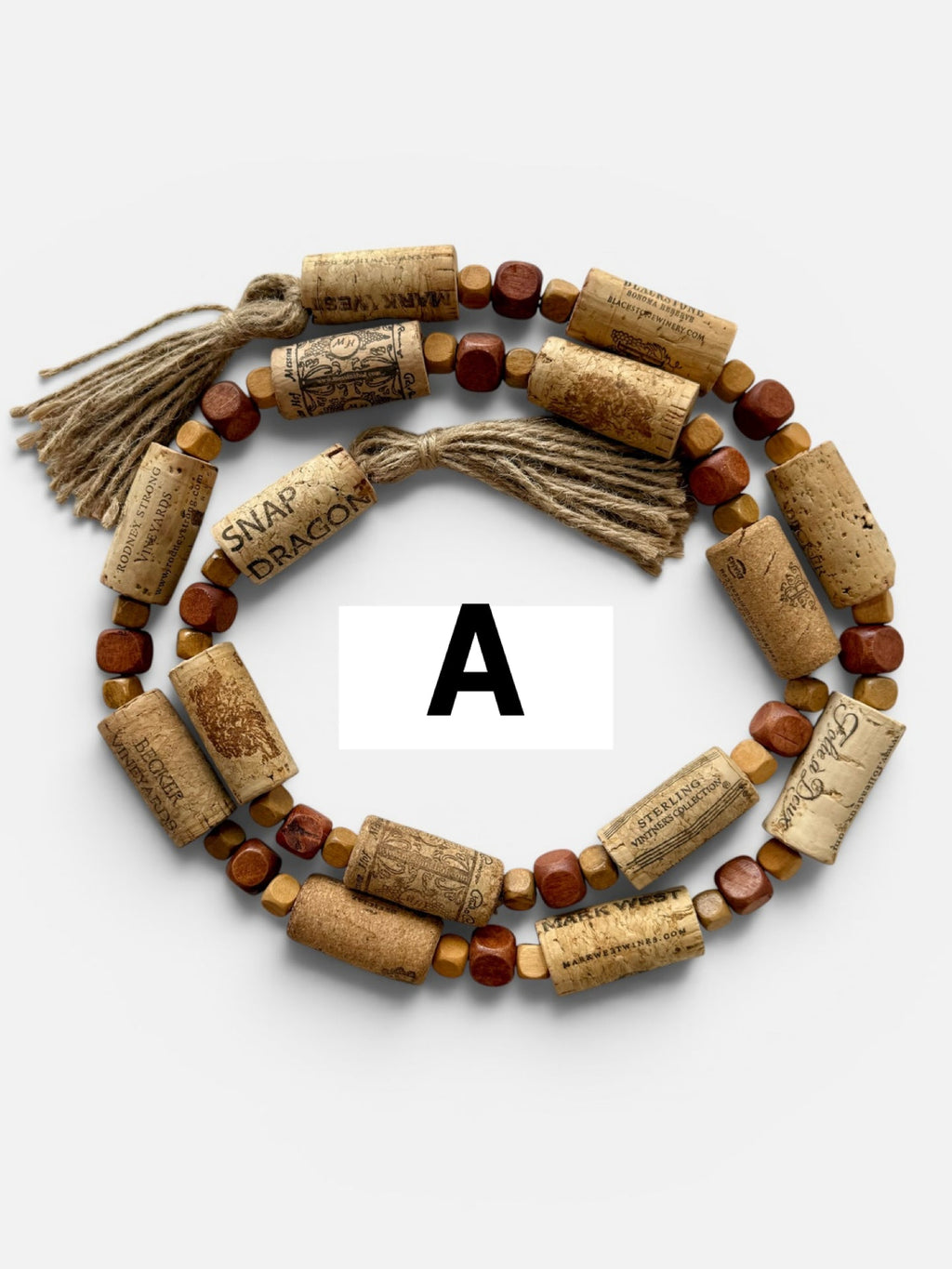 Handcrafted Wine Cork Garland – Timeless Rustic Boho Decor with Natural Square Wood Beads & Tassels