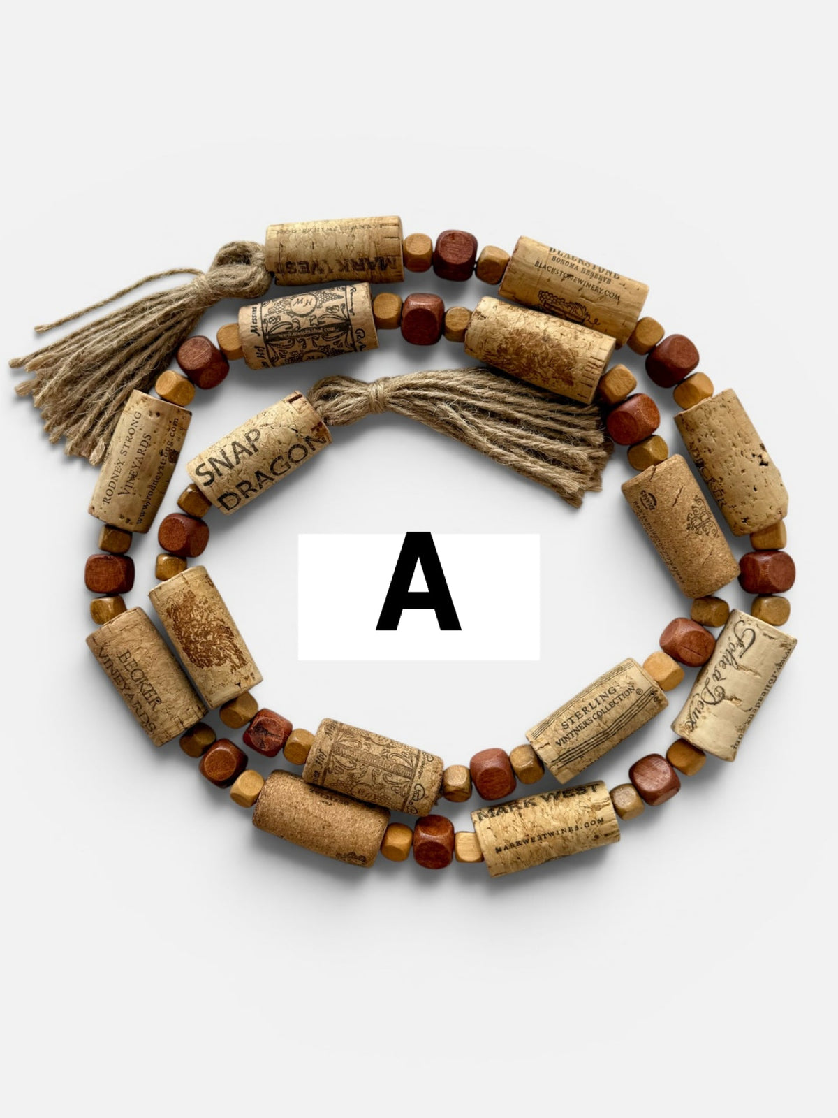 Handcrafted Wine Cork Garland – Timeless Rustic Boho Decor with Natural Square Wood Beads & Tassels