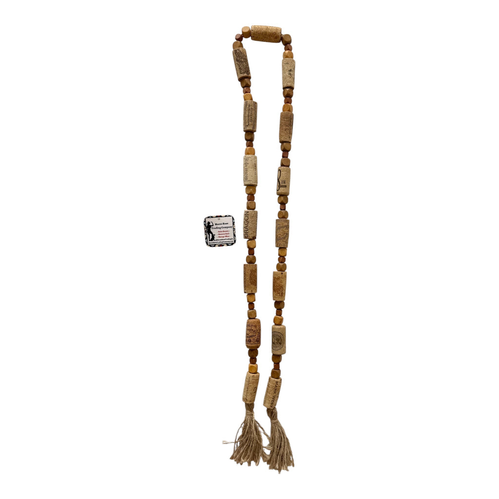 Handcrafted Wine Cork Garland – Timeless Rustic Boho Decor with Natural Square Wood Beads & Tassels