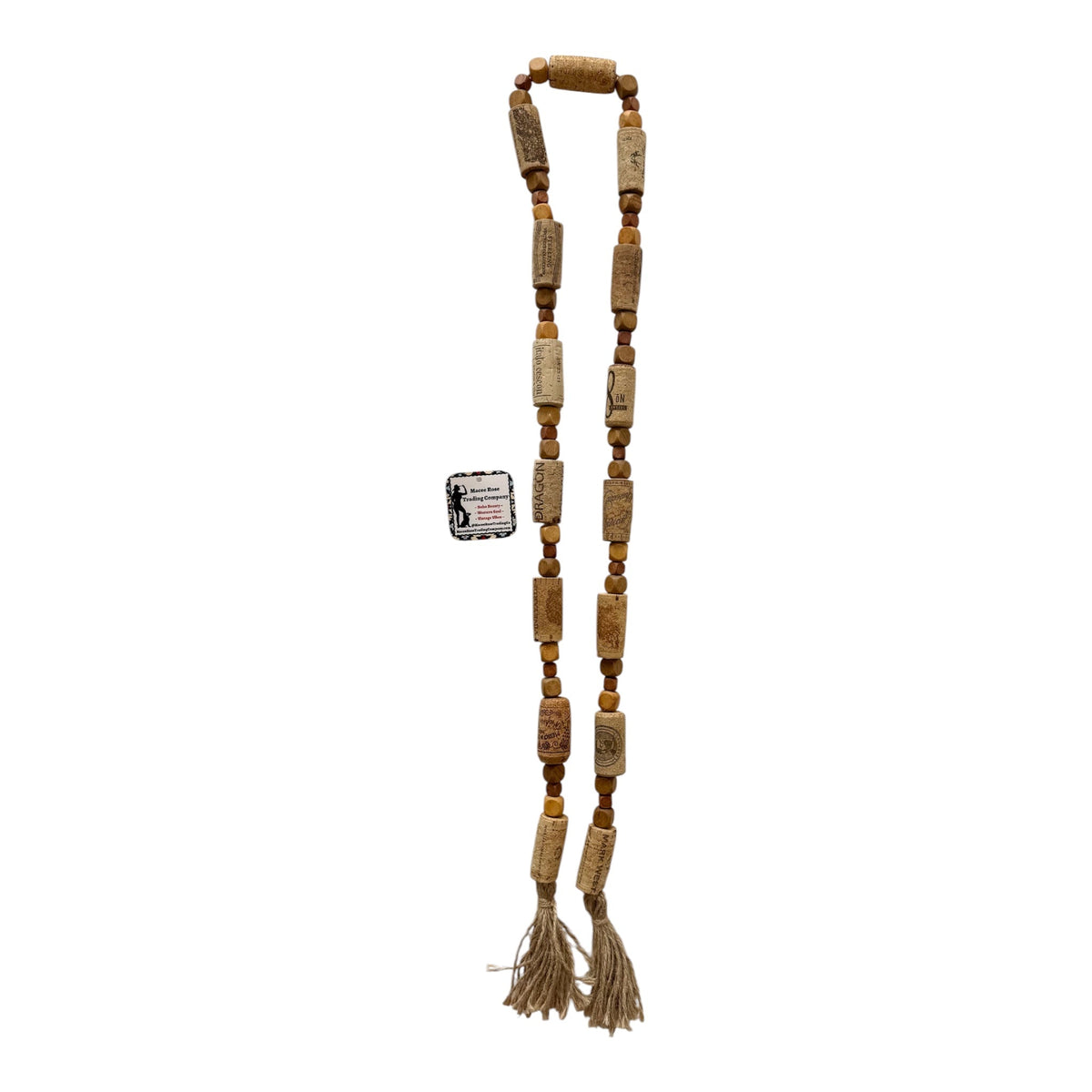Handcrafted Wine Cork Garland – Timeless Rustic Boho Decor with Natural Square Wood Beads & Tassels