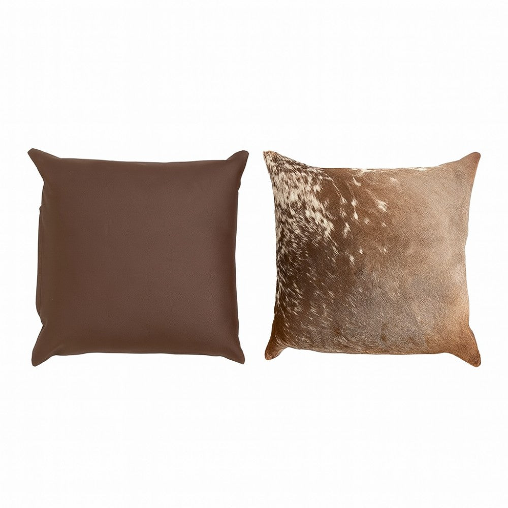 Cowhide & Leather Accent Pillow – Genuine Leather with Unique Natural Pattern