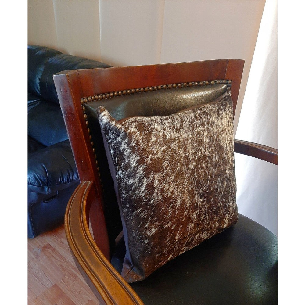 Cowhide & Leather Accent Pillow – Genuine Leather with Unique Natural Pattern