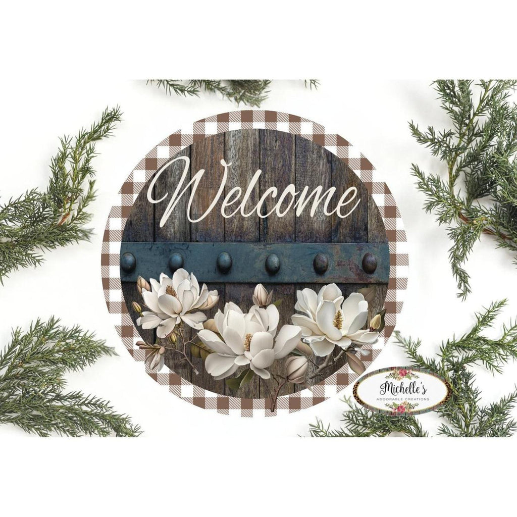 Magnolia Welcome Wood Round Sign